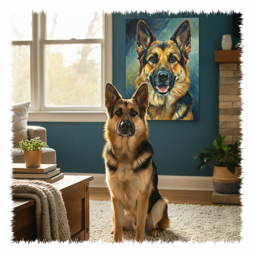 Classic style custom pet portrait canvas
